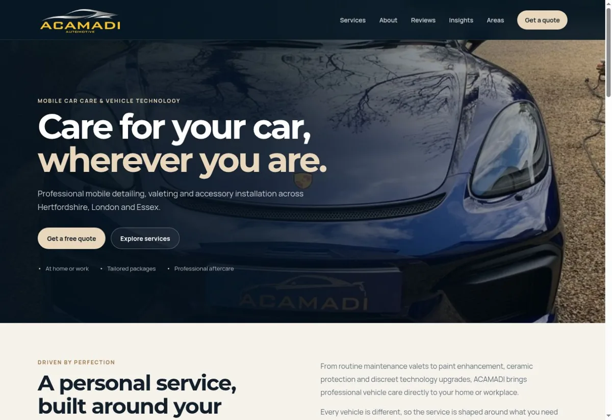 Redesigned ACAMADI Automotive homepage